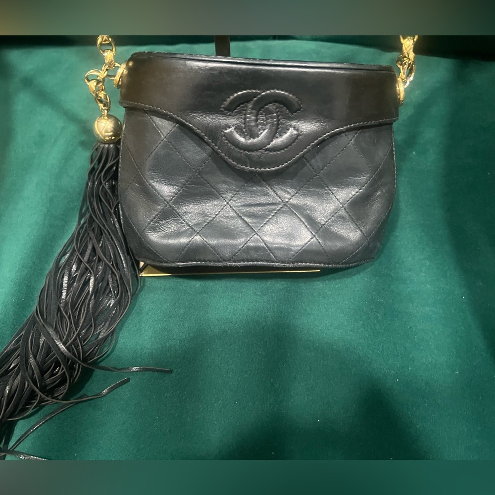Chanel Black Crossbody Bag with Quilted Leather/Tassel, Chain Strap - Picture 2 of 10